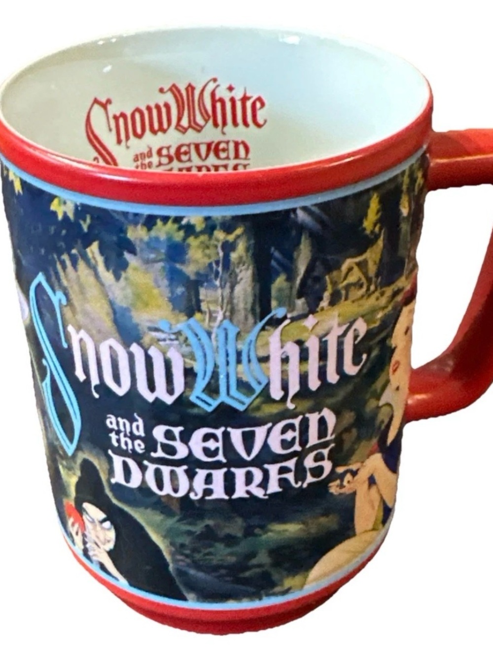 Disney Store Mug Snow White & the Seven Dwarfs Red Rare 16oz 2012 Movie Moments